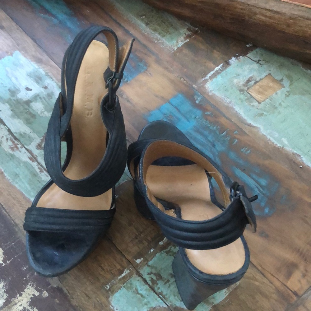 Lamb distressed heather blue ankle strap heel